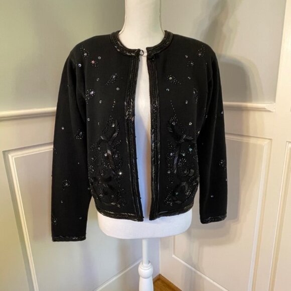 Vintage Lambswool Beaded Cardigan Holiday Party Sweater Small - Picture 5 of 6